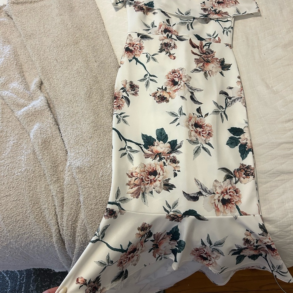 Boohoo Cream and Pink Asymmetrical Sundress for Wedding Guests